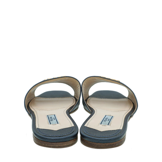 Prada Navy Blue Prada Logo Slide Sandal 37