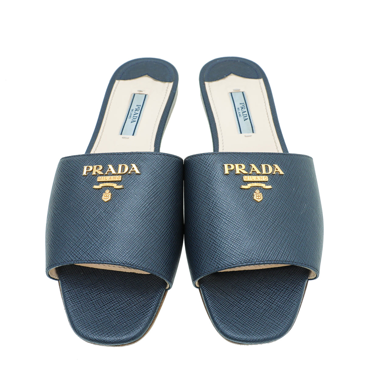 Prada Navy Blue Prada Logo Slide Sandal 37