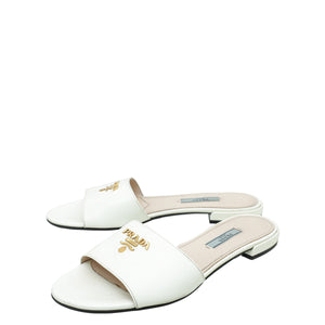 Prada Saffiano Logo Slide Sandals 37