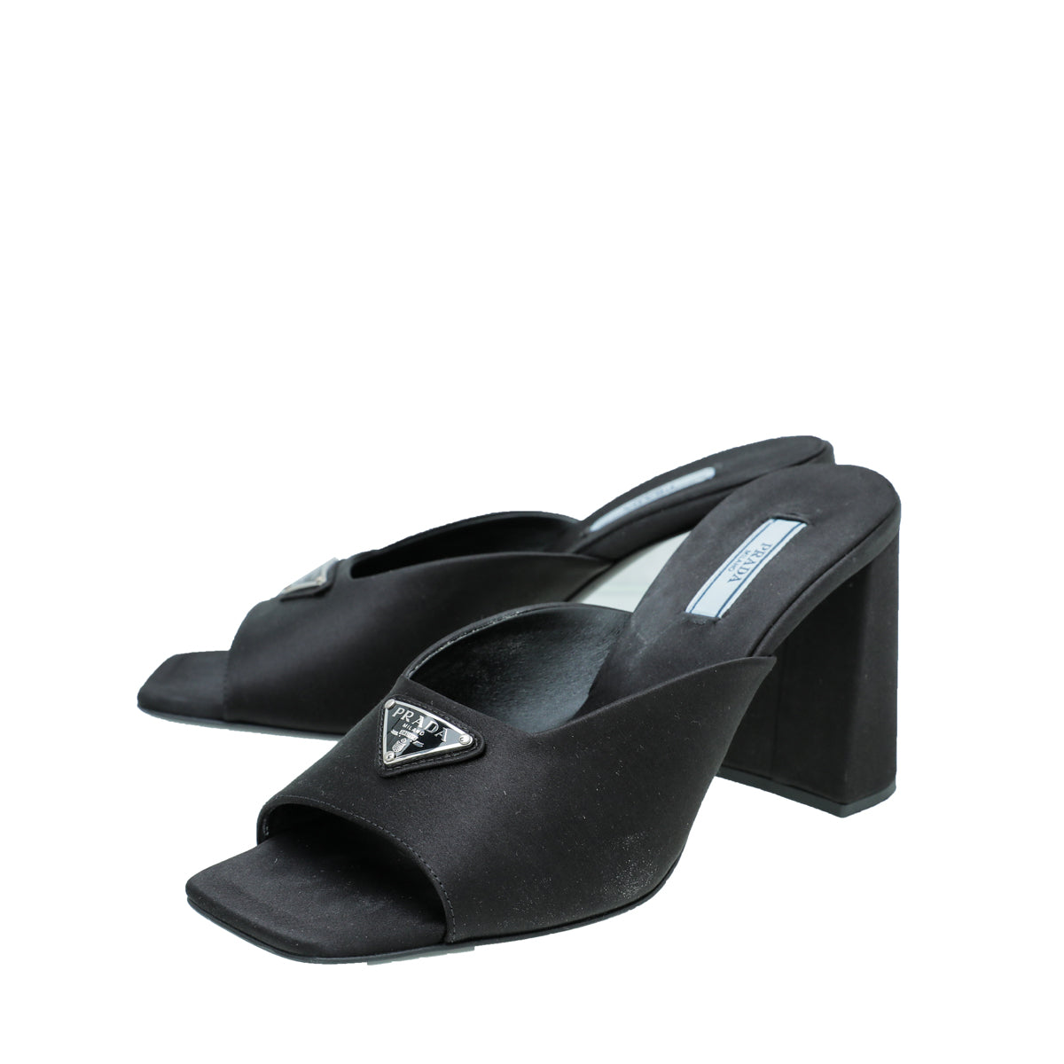 Prada Black Satin Slide Heeled Mules 38.5-Prada-THE CLOSET