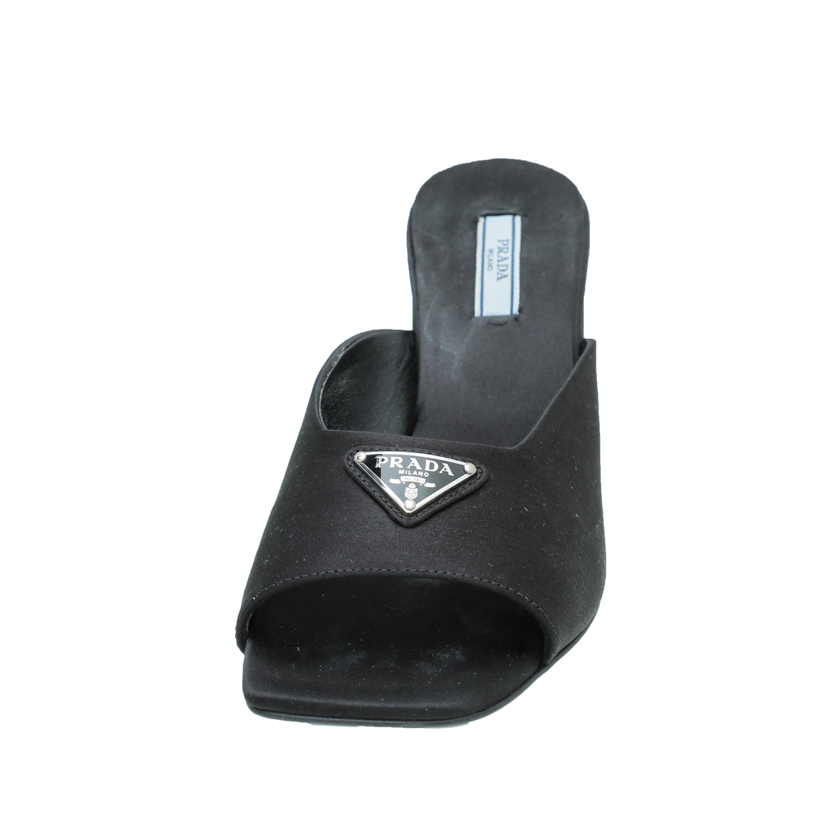Prada Black Satin Slide Heeled Mules 38.5-Prada-THE CLOSET