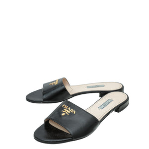 Prada Black Logo Slide Sandals 37