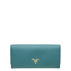 Prada Dark Teal Flap Wallet W/CASE CARTABLE