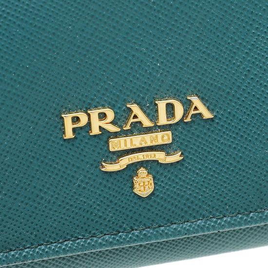 Prada Dark Teal Flap Wallet W/Detachable Card Case