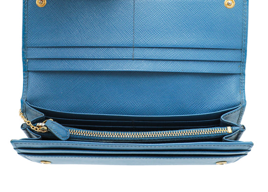 Prada Blue Bow Flap Wallet w/Detachable Card Holder