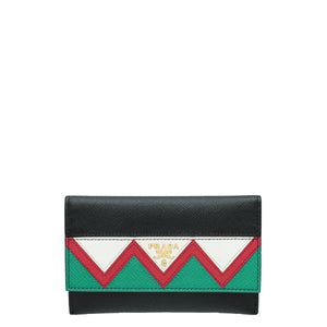 Prada Black Multicolor Lux Slim Flap Wallet
