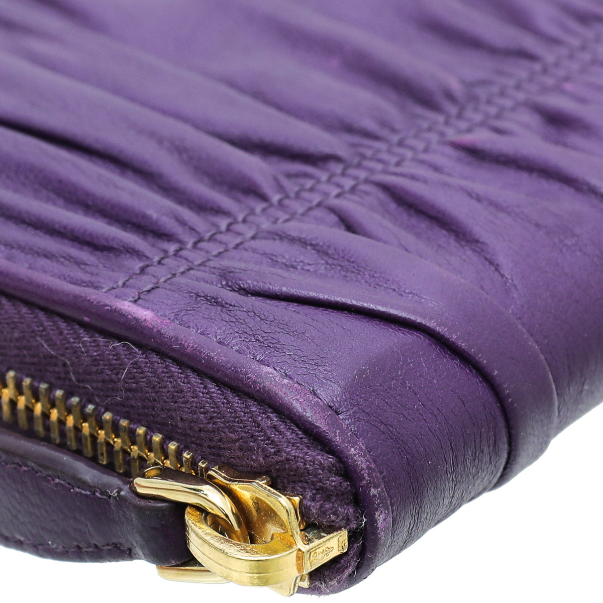 Prada Violet Nappa Gaufre Zip Around Wallet