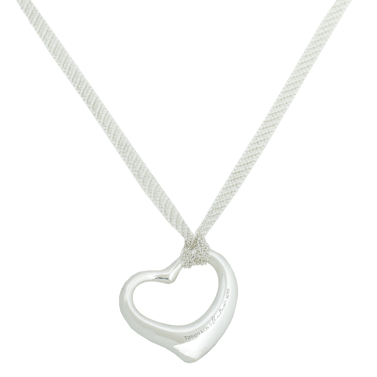 Tiffany & Co Sterling Silver Elsa Peretti Open Heart Mesh Necklace-Tiffany & Co-THE CLOSET