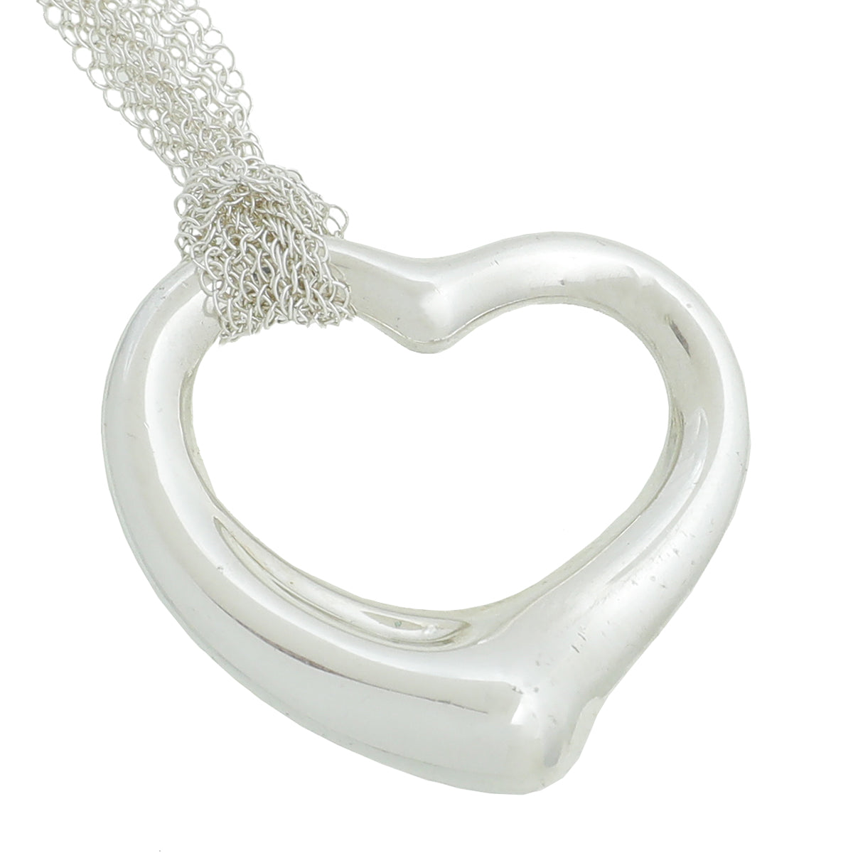 Tiffany & Co Sterling Silver Elsa Peretti Open Heart Mesh Necklace