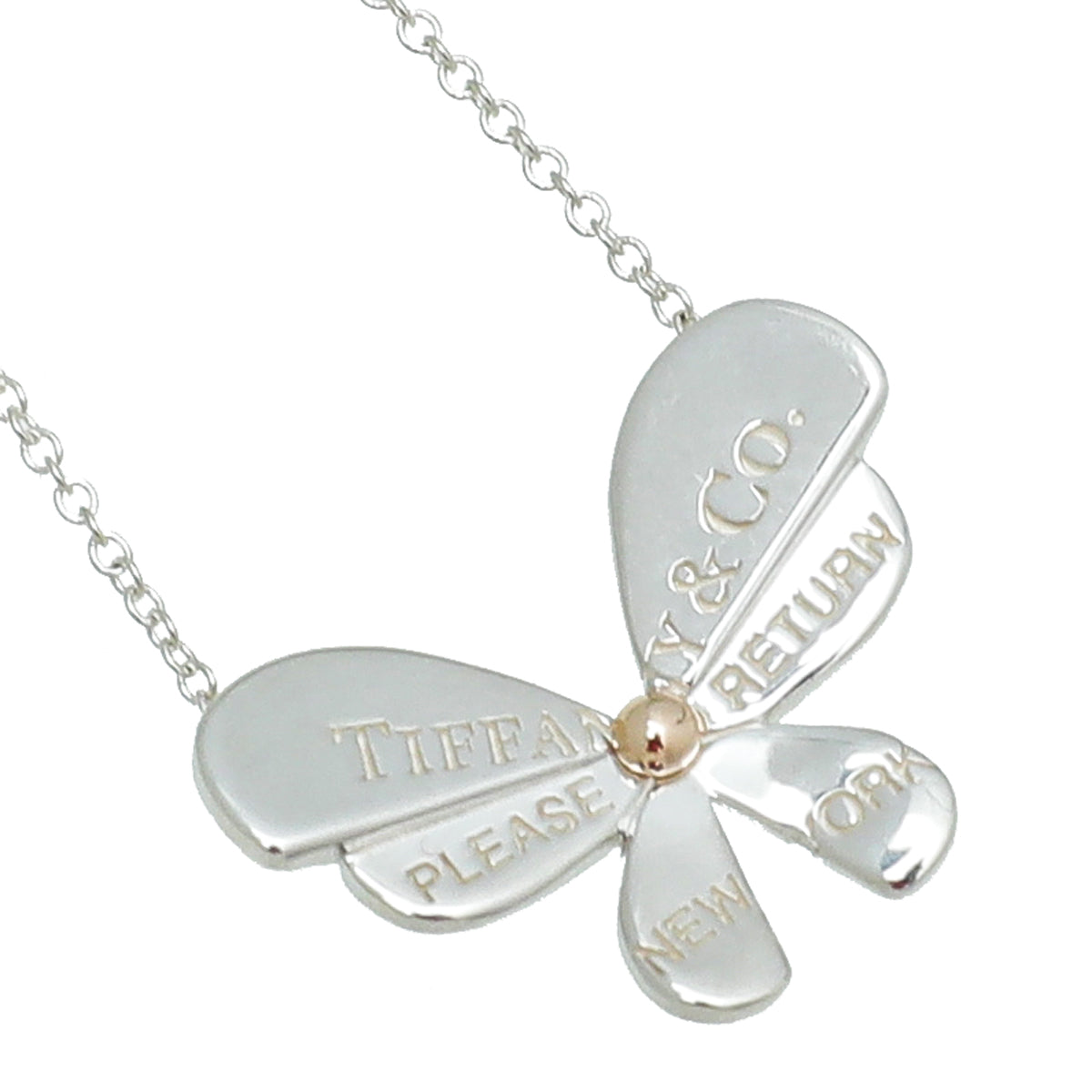 Tiffany & Co Sterling Silver & Rose Gold Love Bugs Butterfly Pendant Necklace