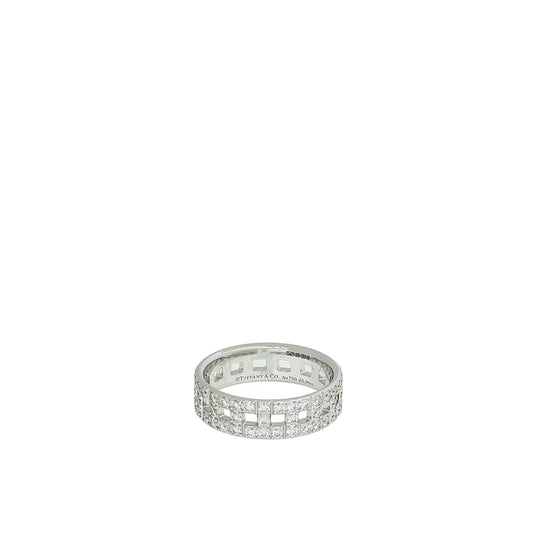 Tiffany & Co 18K White Gold Diamond T True Wide Ring 52