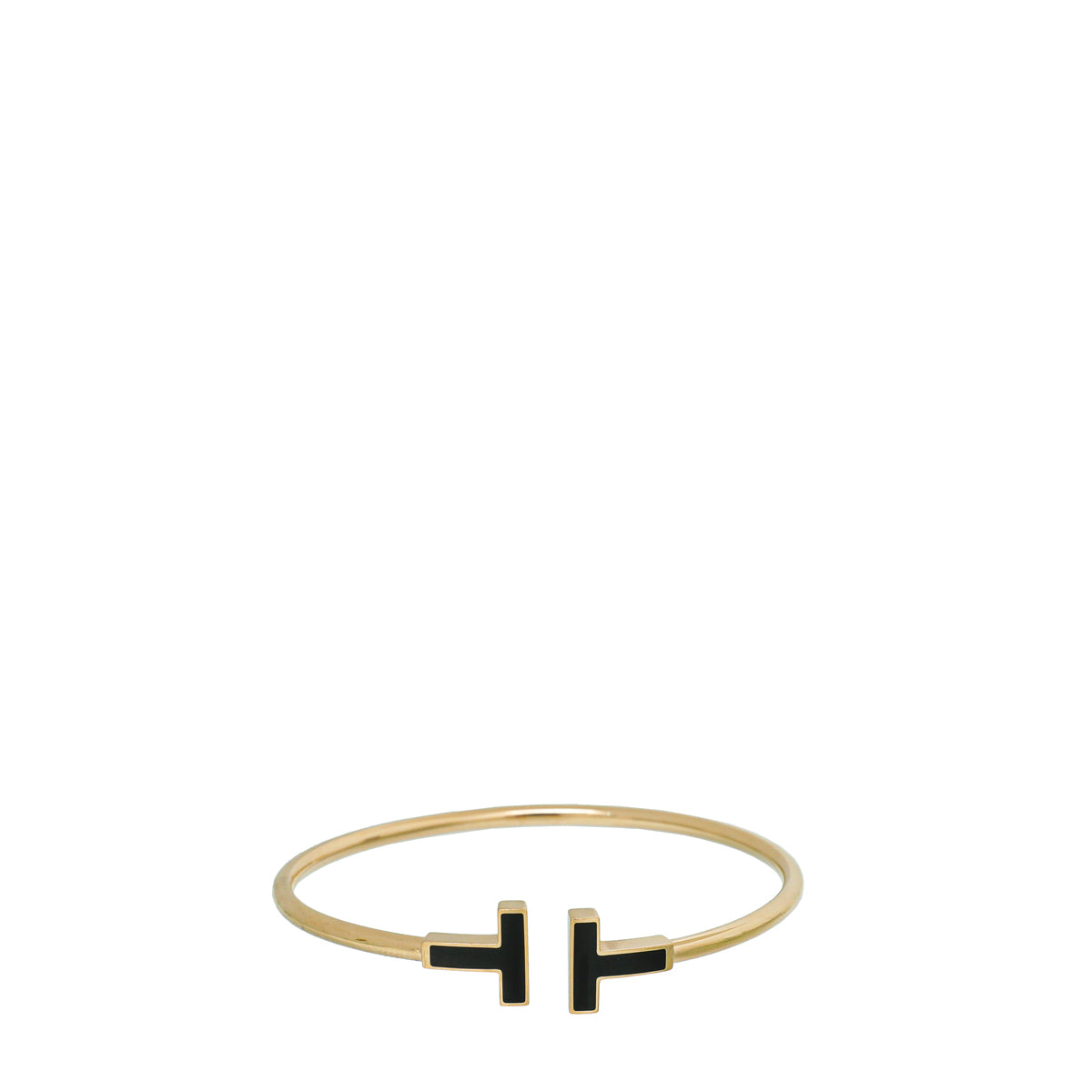 Tiffany & Co 18K Rose Gold Onyx T Narrow Wire Small Bracelet