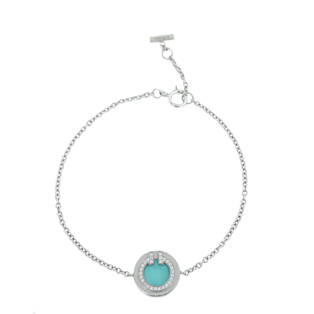 Tiffany & Co 18K White Gold T Diamond and Turquoise Circle Bracelet