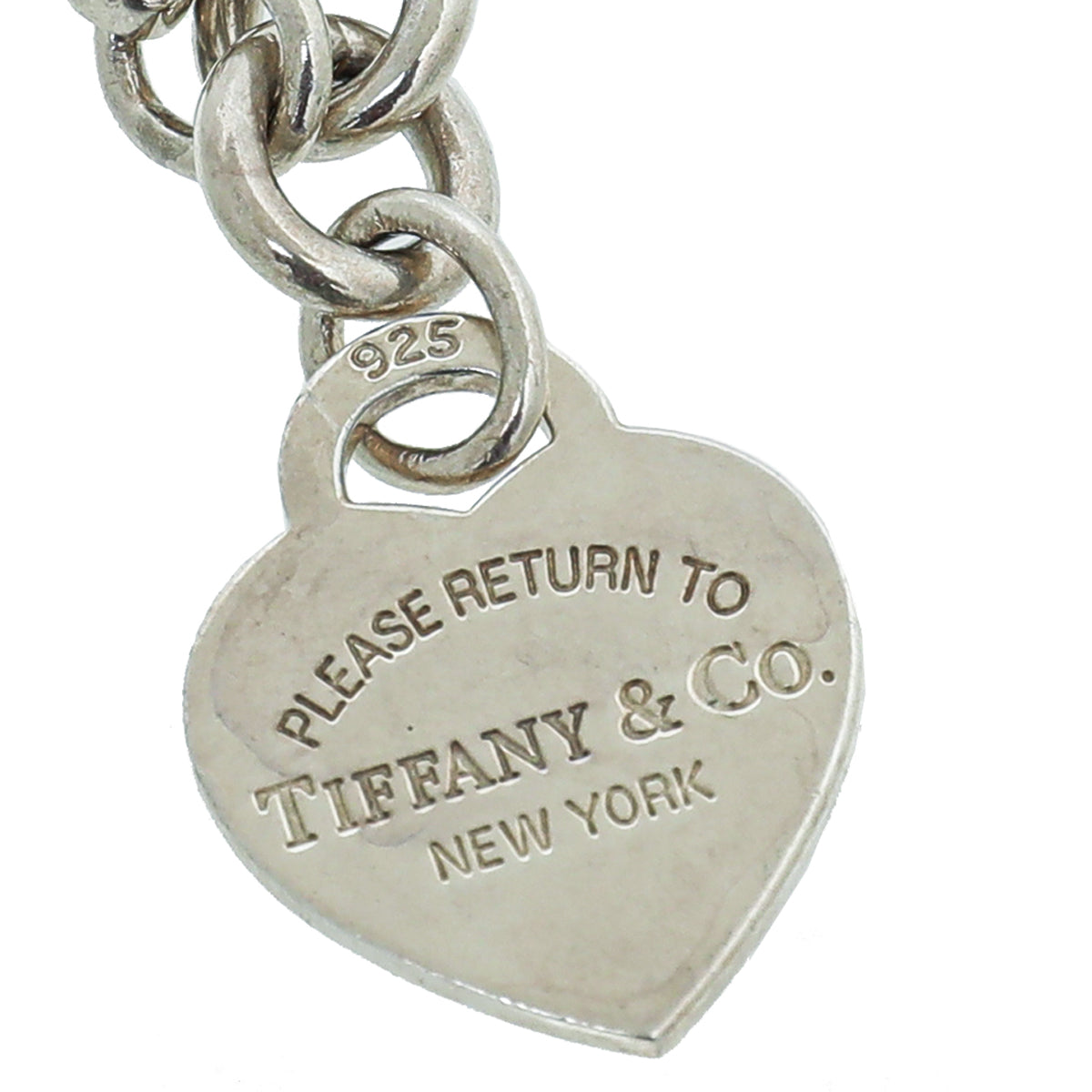 Tiffany & Co Sterling Silver Chain Link Heart Tag Charm Bracelet