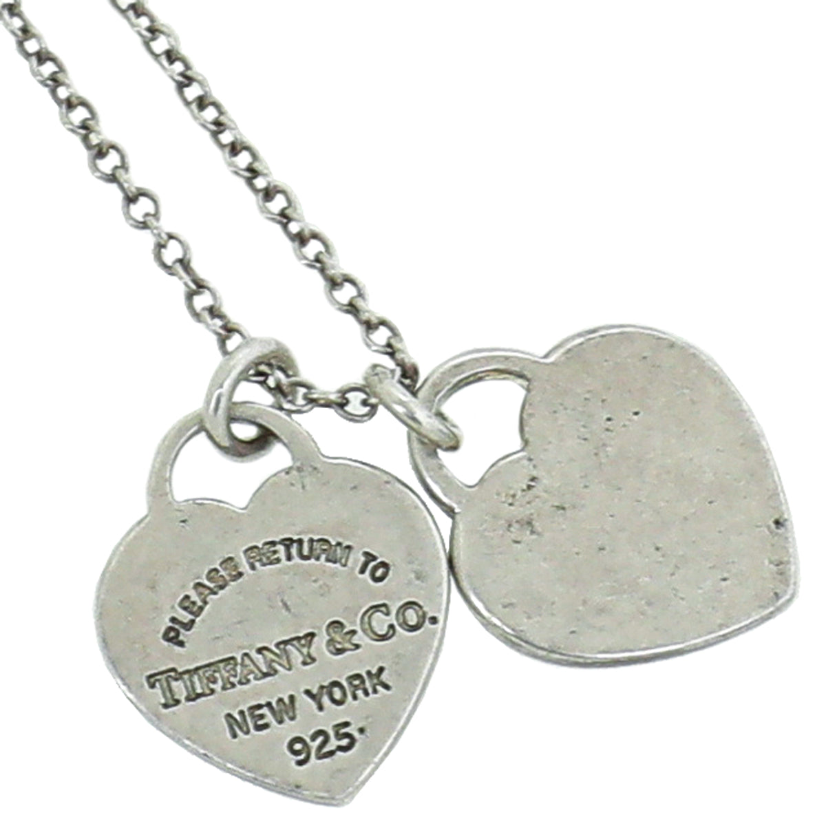Tiffany & Co Sterling Silver Double Mini Heart Tag Necklace