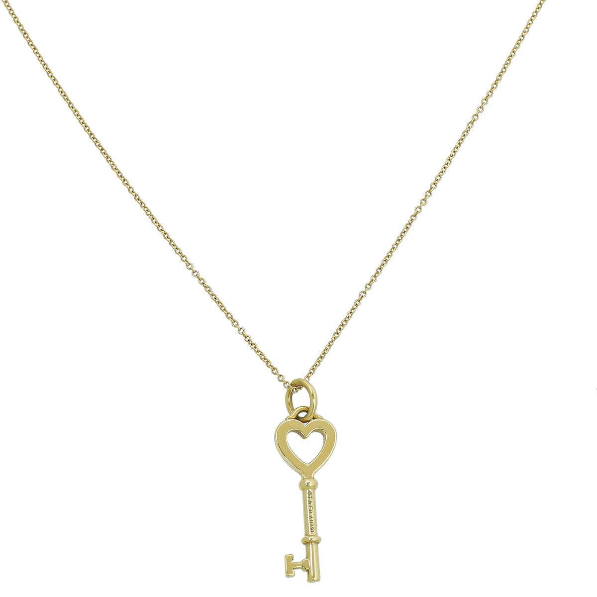 Tiffany & Co 18K Yellow Gold Heart Key Pendant Necklace
