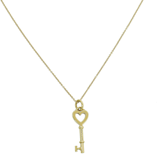 Tiffany & Co 18K Yellow Gold Heart Key Pendant Necklace