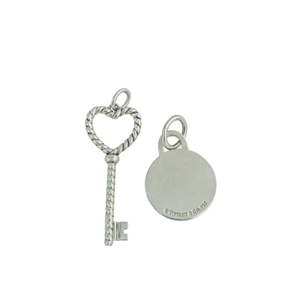 Tiffany & Co Sterling Silver Twisted Heart Key & Round Tag Pendant