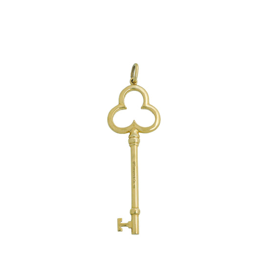 Tiffany & Co 18K Yellow Gold Open Trefoil Large Key Pendant