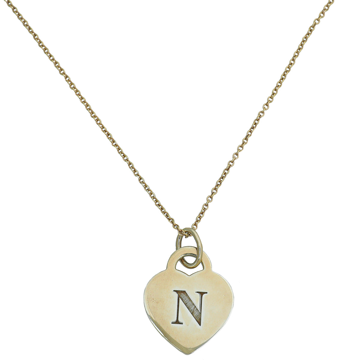 Tiffany & Co Silver Gold Plated Heart Tag "N" Letter Pendant Necklace