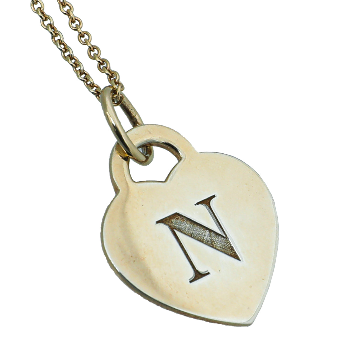 Tiffany & Co Silver Gold Plated Heart Tag "N" Letter Pendant Necklace