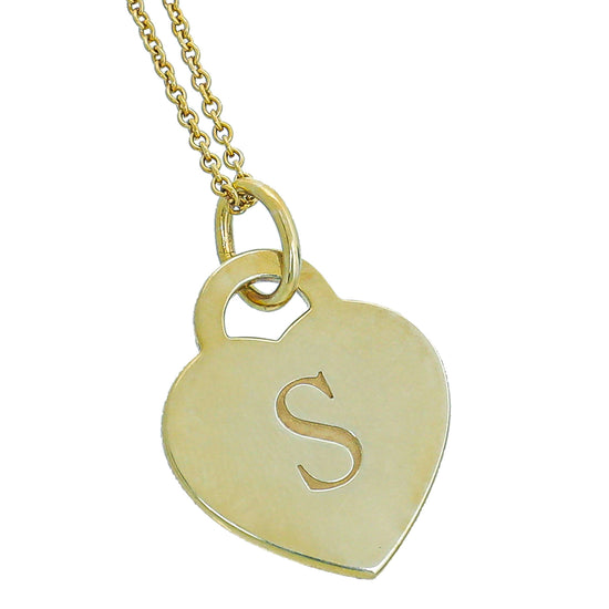 Tiffany & Co Silver Gold Plated Heart Tag S Letter Pendant Necklace