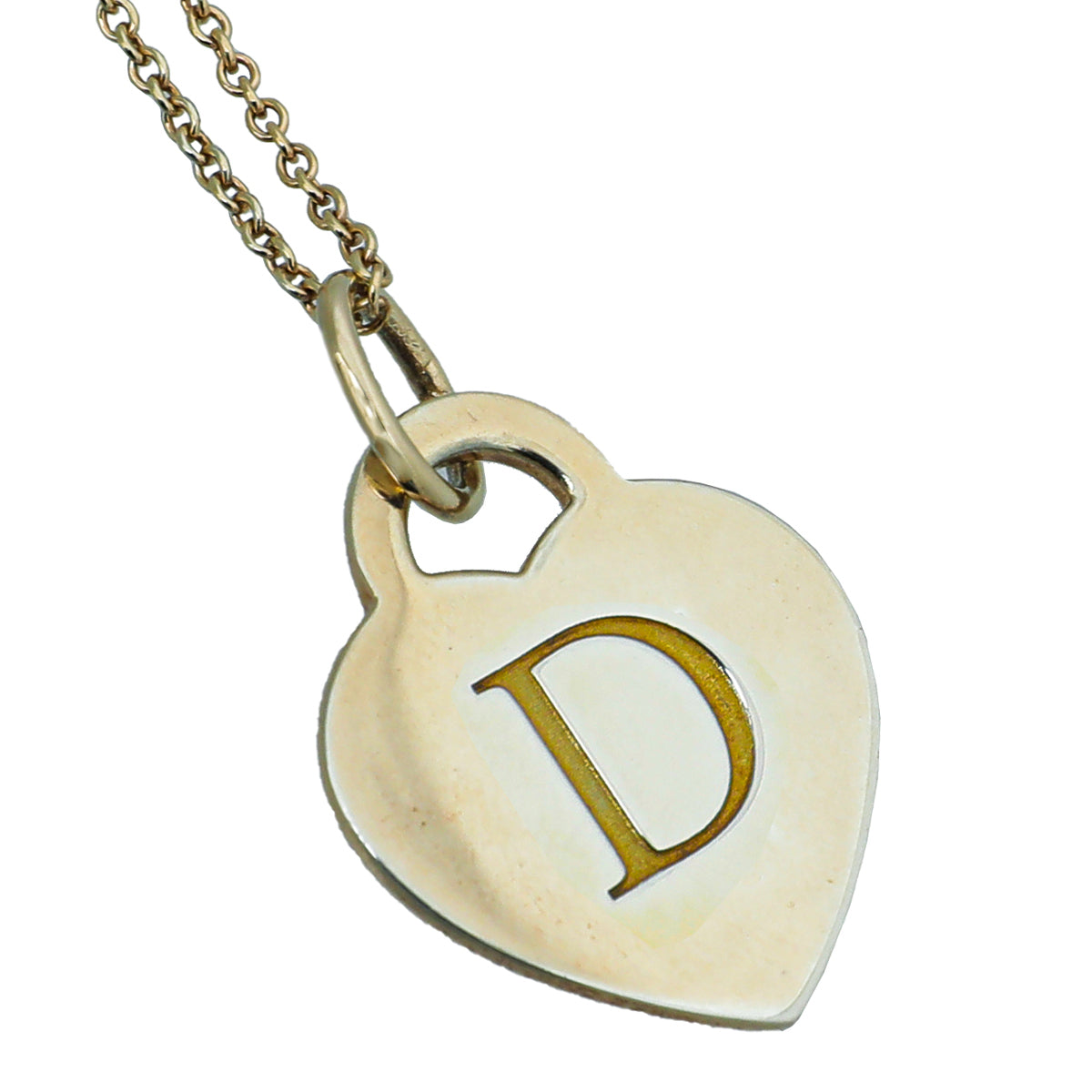 Tiffany & Co Silver Gold Plated Heart Tag "D" Letter Pendant Necklace