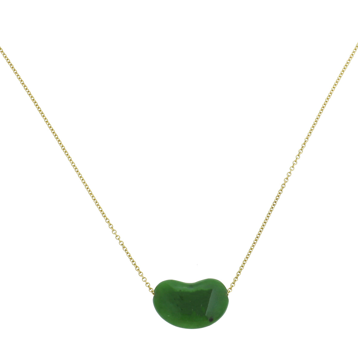 Tiffany & Co 18K Yellow Gold Green Jade Elsa Peretti Bean 18mm Pendant Necklace