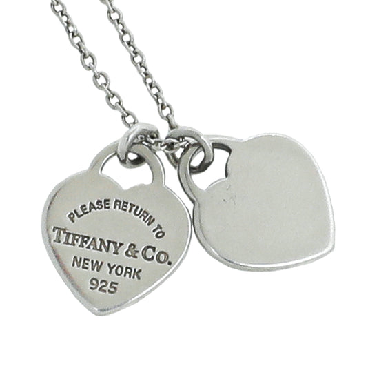 Tiffany & Co. Sterling Silver Double Mini Heart Tag Necklace
