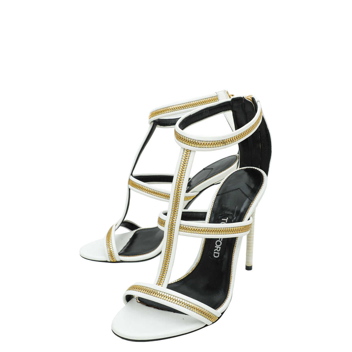 Tom Ford White Chain Ankle Strap Slides Sandal 37.5-Tom Ford-THE CLOSET