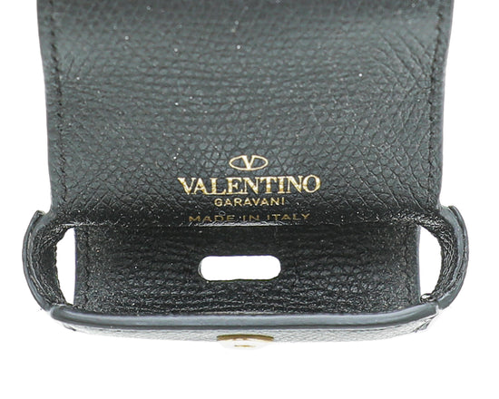 V Logo Leather Air Pods Pro Case in Black - Valentino Garavani