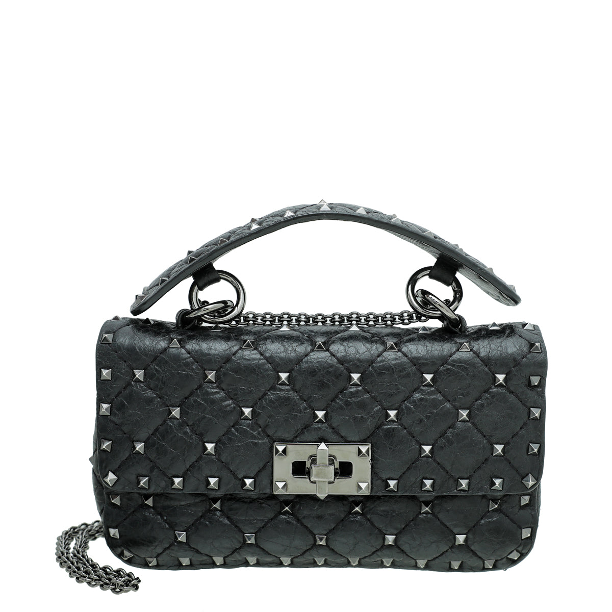 Valentino Black Rockstud Spike Flap Chain Bag Small-Valentino-THE CLOSET
