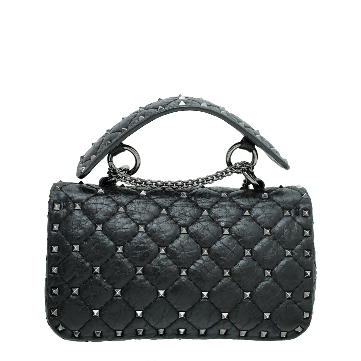 Valentino Black Rockstud Spike Flap Chain Bag Small-Valentino-THE CLOSET