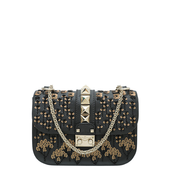 Valentino Glam Lock Sequins Embellished Small Flap Bag
