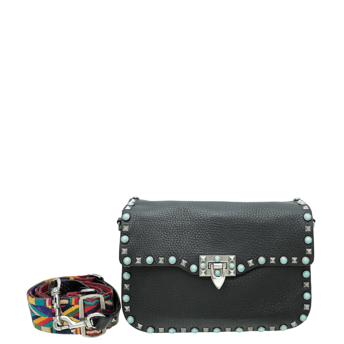 Valentino Black Rockstud Rolling Flap Medium Bag-Valentino-THE CLOSET