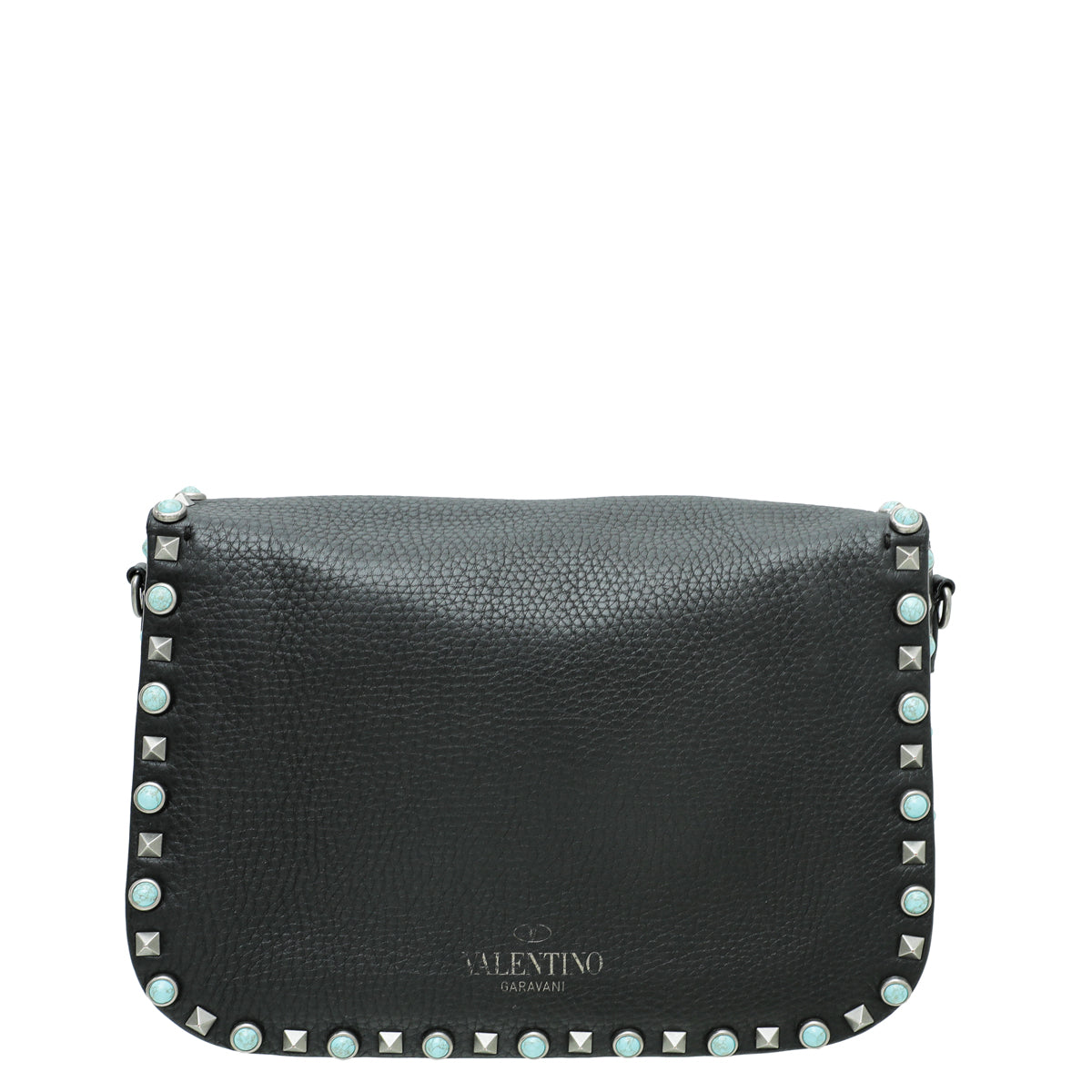 Valentino Black Rockstud Rolling Flap Medium Bag-Valentino-THE CLOSET