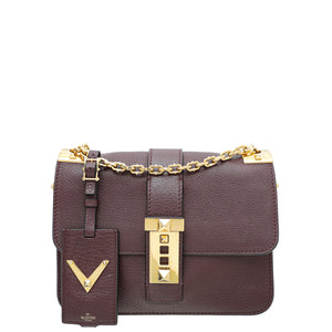 Valentino Burgundy B-Rockstud Flap Chain Medium Bag