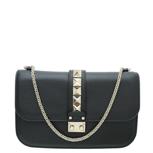 Valentino Black Glam Lock Rockstud Medium Flap Bag