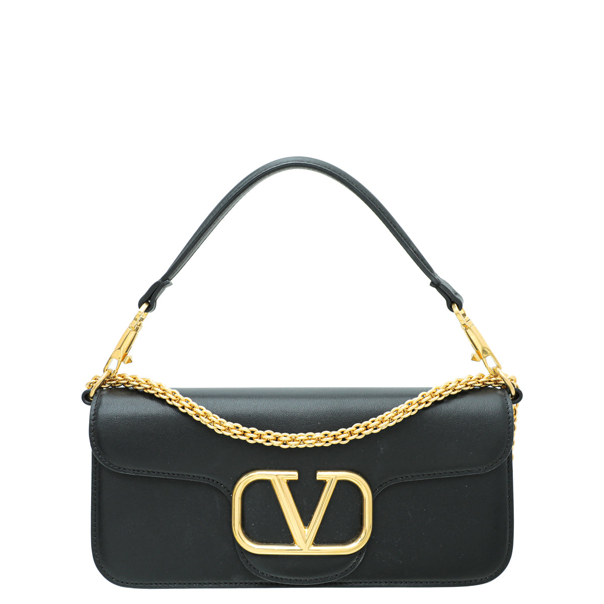 Valentino Black Loco VLogo Flap Convertible Chain Bag