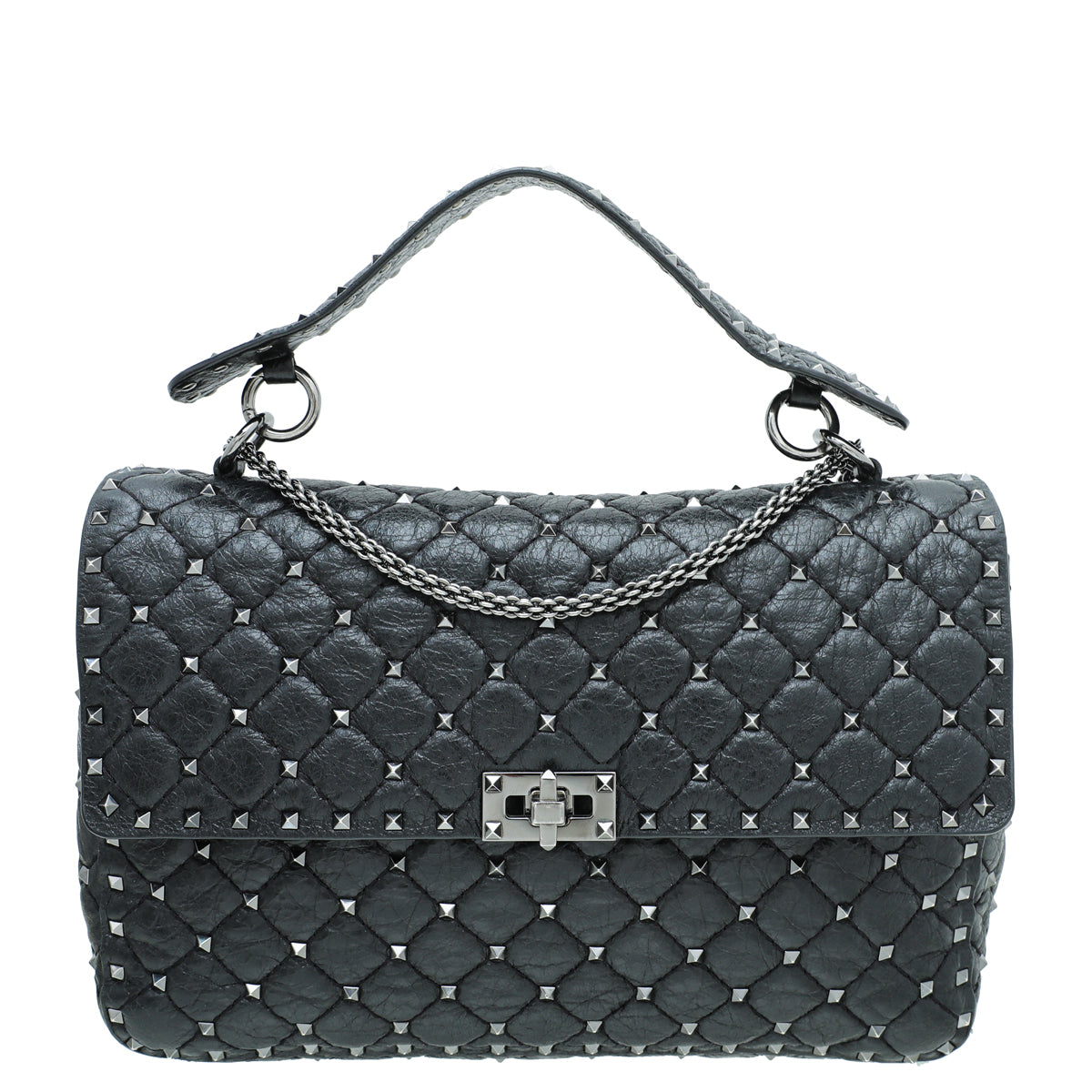 Valentino Black Spike Rockstud Large Bag-Valentino-THE CLOSET