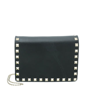 Valentino Black Rockstud Pouch on Chain