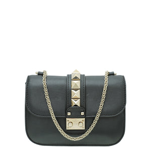 Valentino Black Glam Lock Small Flap Chain Bag