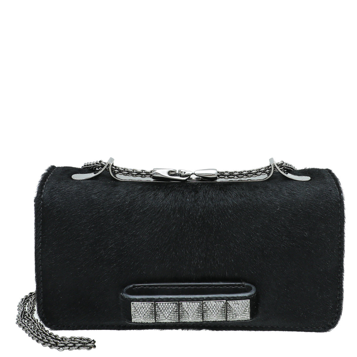 Valentino Black Pony Fur Va Va Voom Crystal Clutch Bag-Valentino-THE CLOSET