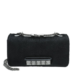 Valentino Black Pony Fur Va Va Voom Crystal Clutch Bag