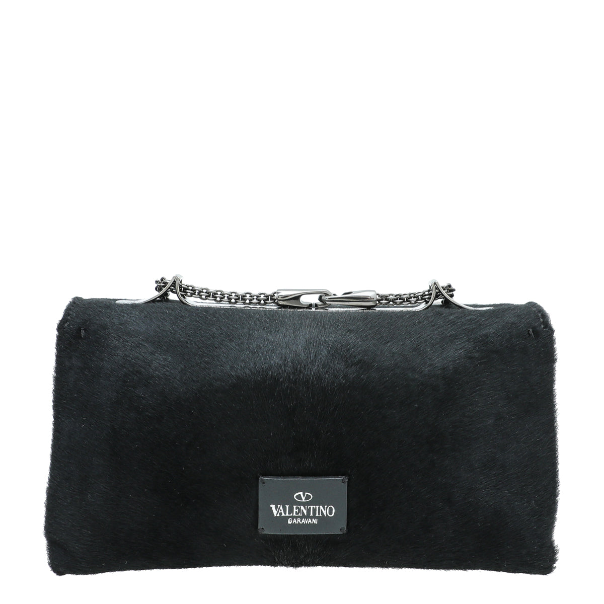 Valentino Black Pony Fur Va Va Voom Crystal Clutch Bag-Valentino-THE CLOSET
