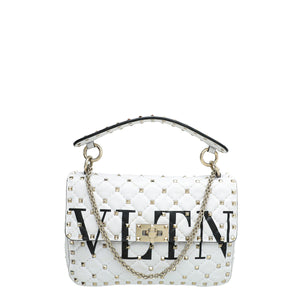 Valentino White VLTN Spike Rockstud Medium Flap Bag