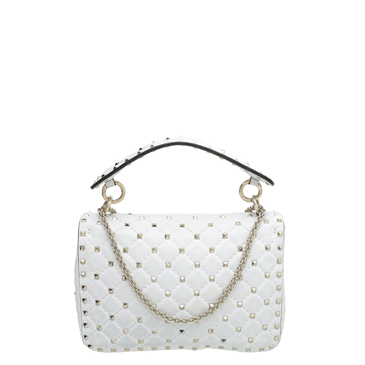 Valentino White VLTN Spike Rockstud Medium Flap Bag-Valentino-THE CLOSET