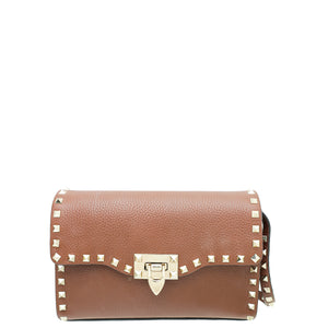 Valentino Brown Rockstud  Flap Small Crossbody Bag