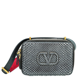 Valentino Dark Grey Python VLogo Box Small Bag