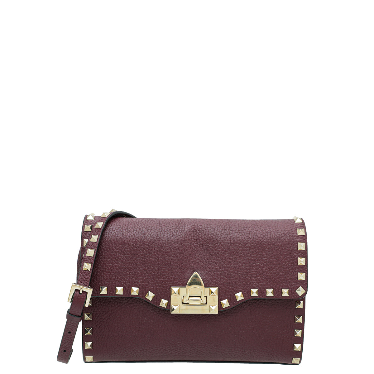 Valentino Burgundy Rockstud Flap Small Crossbody Bag-Valentino-THE CLOSET